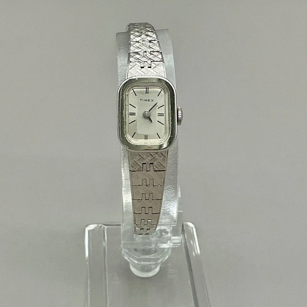 Vintage Timex Watch Womens Manual Wind Silver Tone Rectangle Bracelet Working